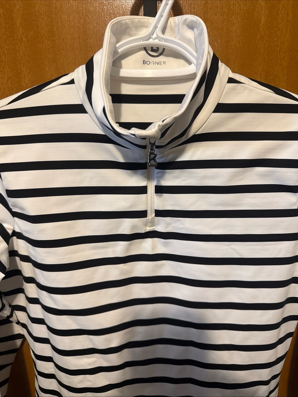 Bogner Navy and White Striped Crewneck Top